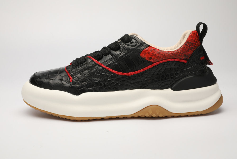 Crocodile belly skin genuine leather men's sneakers fashion sports casual shoes wear-resistant in-heel men shoes