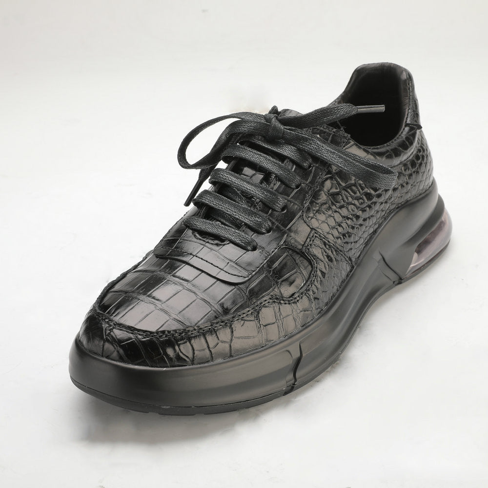 Crocodile Belly Skin Genuine Leather Men's Casual Shoes Rubber Thick Sole Athletic Shoes Air Cushion Damping Sneakers