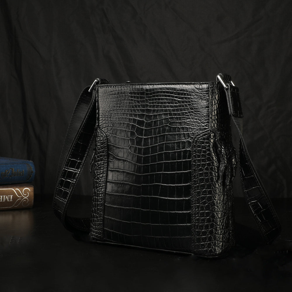 Siamese Crocodile Belly Skin Men's Shoulder Bag Genuine Leather Commuting Business Casual Crossbody Bag with Claws on the Side Edges