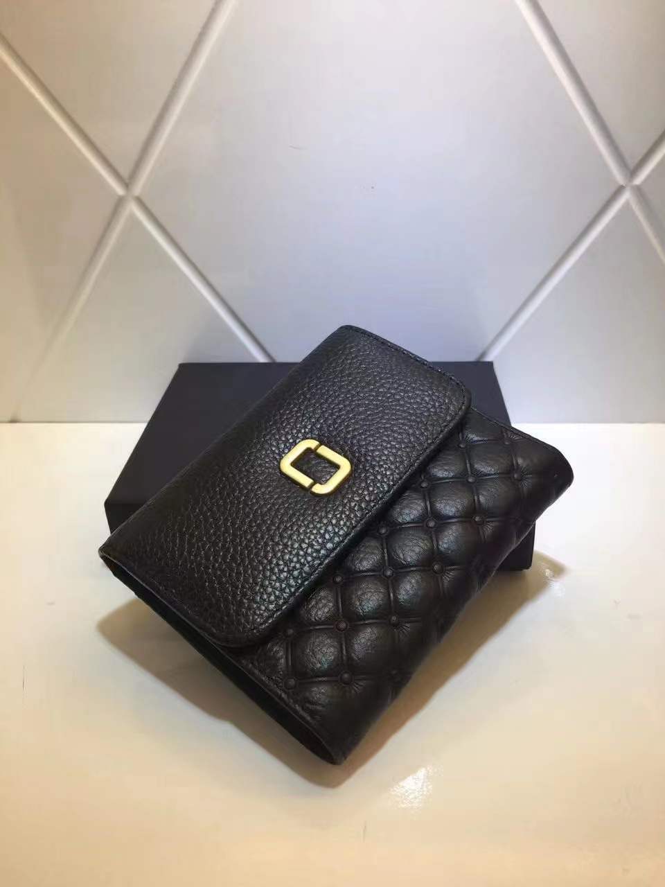 Short Length Ladies Cowhide Check Wallet Fashion Multifunctional Wallet Trifold Wallet
