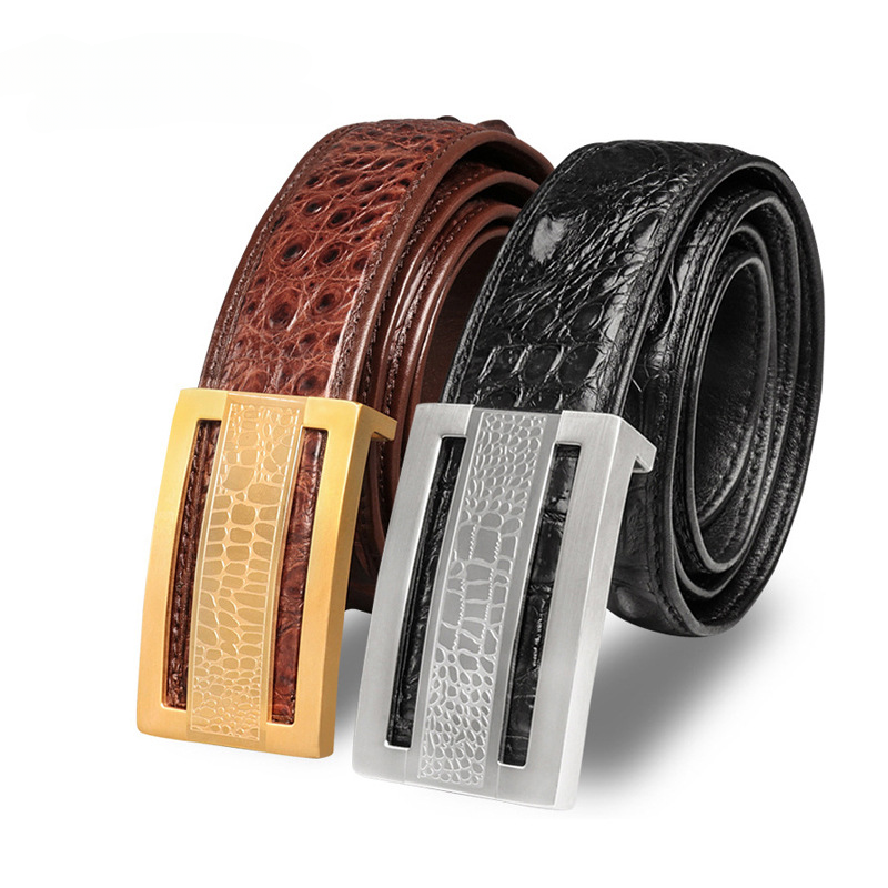Siamese Crocodile Skin Genuine Leather Men's Belt Smooth Buckle Stylish Business Casual Belt Gift Present