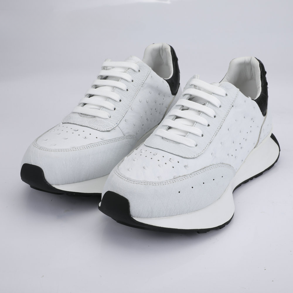 2023 New Ostrich Skin Men's Casual Shoes Genuine Leather Fashion Anti-Slip Sneakers
