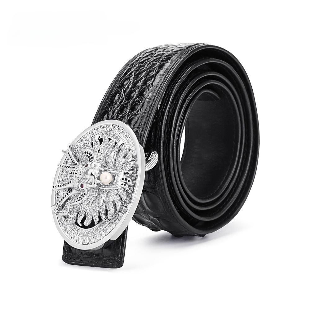 Siamese Crocodile Skin Men's Belt Genuine Leather Dragon with Smooth Buckle Fashion Casual Business Belt