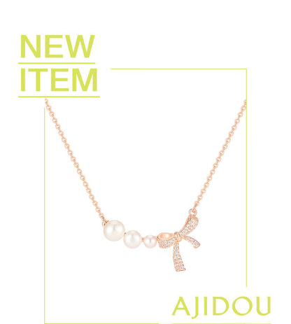 AJIDOUお洒落甘いネックレスリボンパール高級感鎖骨チェーンギフト