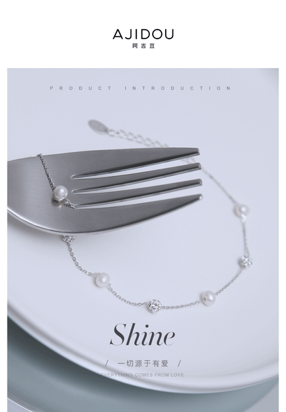 AJIDOUパールキラキララインストーンスリムブレスレット日韓の甘い風925シルバーアクセサリー