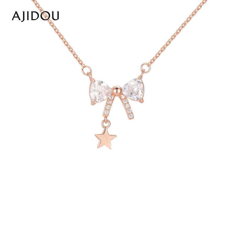 AJIDOU925シルバー甘くてかわいいリボンネックレス贈り物