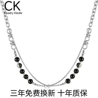 Ceadry kledle 欧米ヒップホップトレンドデザイン色落ちしない二重チェーンガラスビーズネックレス