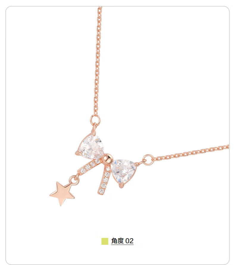 AJIDOU925シルバー甘くてかわいいリボンネックレス贈り物