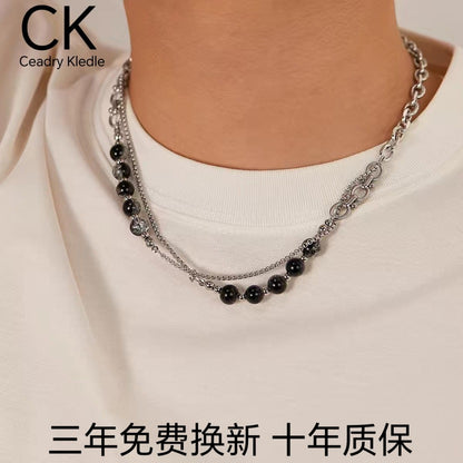 Ceadry kledle 欧米ヒップホップトレンドデザイン色落ちしない二重チェーンガラスビーズネックレス