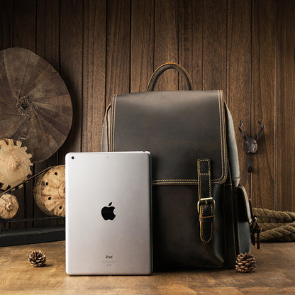 メンズリュック牛革レトロ韩国ファッション個性戸外旅行カジュアル男性パソコンバッグ