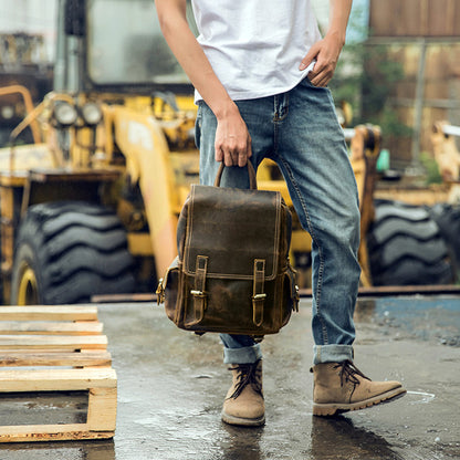 メンズリュック牛革レトロ韩国ファッション個性戸外旅行カジュアル男性パソコンバッグ