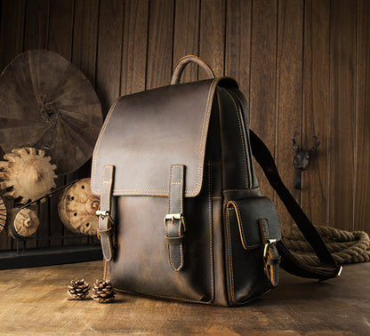 メンズリュック牛革レトロ韩国ファッション個性戸外旅行カジュアル男性パソコンバッグ