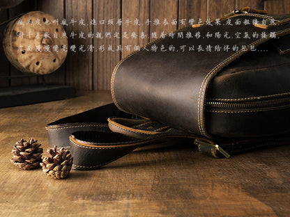 メンズリュック牛革レトロ韩国ファッション個性戸外旅行カジュアル男性パソコンバッグ