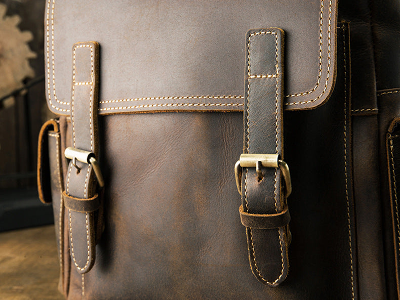 メンズリュック牛革レトロ韩国ファッション個性戸外旅行カジュアル男性パソコンバッグ