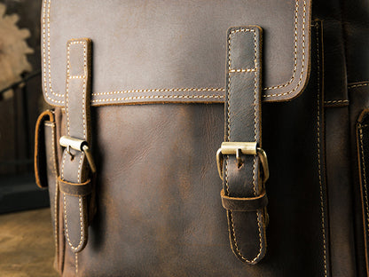 メンズリュック牛革レトロ韩国ファッション個性戸外旅行カジュアル男性パソコンバッグ