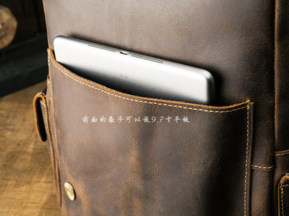 メンズリュック牛革レトロ韩国ファッション個性戸外旅行カジュアル男性パソコンバッグ