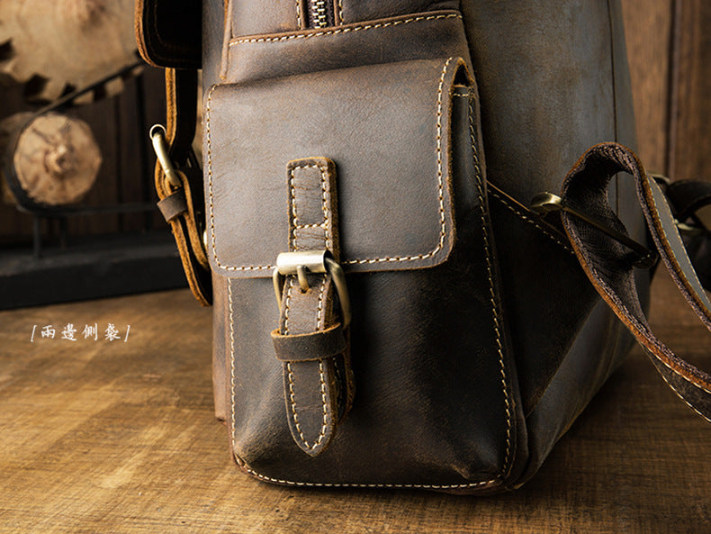メンズリュック牛革レトロ韩国ファッション個性戸外旅行カジュアル男性パソコンバッグ