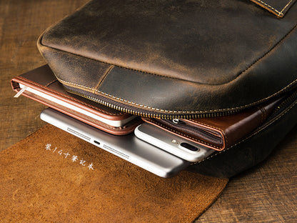 メンズリュック牛革レトロ韩国ファッション個性戸外旅行カジュアル男性パソコンバッグ