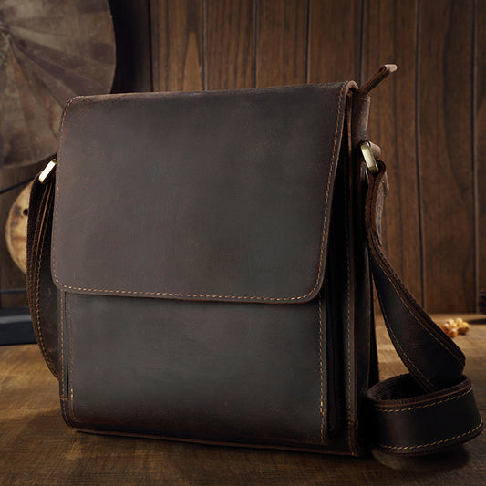 メンズショルダーバッグ牛皮本革製クレイジー・ホースオリジナルシンプルビジネスカジュアルファッション男性用斜めがけバッグ