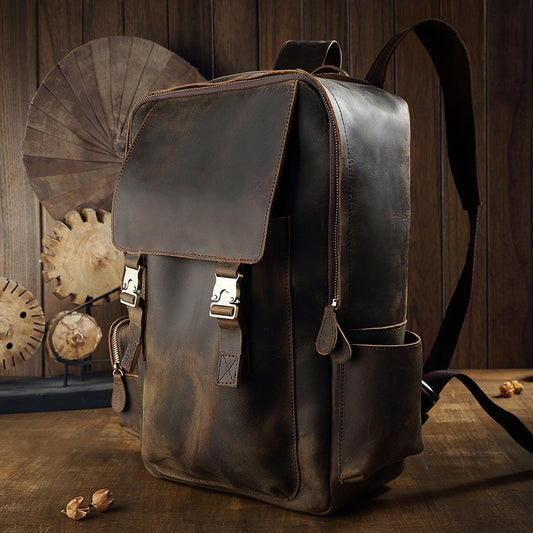 メンズリュック牛革クレイジー・ホースオリジナルレトロカジュアルファッション大容量荷物かばん旅行かばん