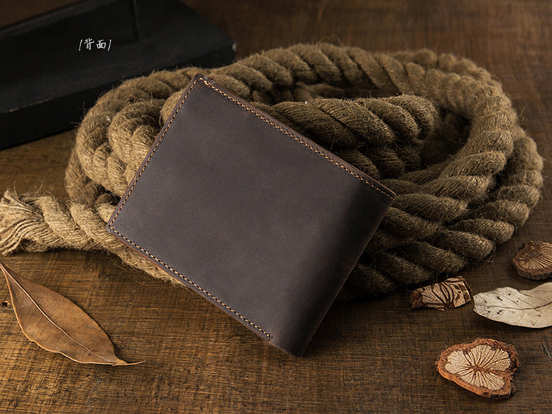 メンズ短財布 牛皮本革製 クレイジー・ホース オリジナル 手作業 レトロ 韩国ファッション男性用ウォレット