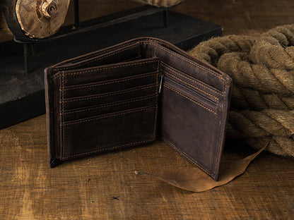 メンズ短財布 牛皮本革製 クレイジー・ホース オリジナル 手作業 レトロ 韩国ファッション男性用ウォレット