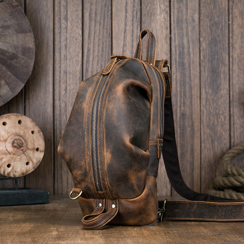 メンズバストバッグ 牛革本革製 手作り カジュアルヴィンテージ個性韩国ファッション男性用斜めがけバッグ