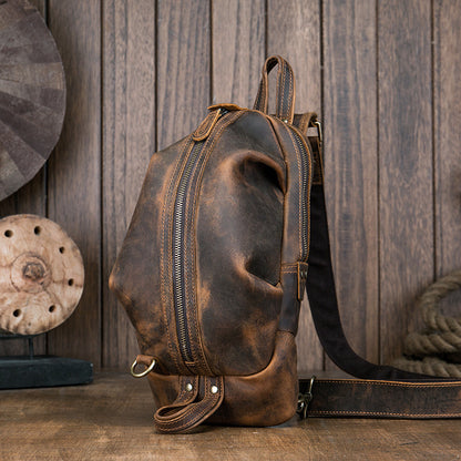 メンズバストバッグ 牛革本革製 手作り カジュアルヴィンテージ個性韩国ファッション男性用斜めがけバッグ