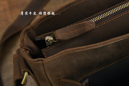 メンズショルダーバッグ 牛皮 本革製 手作業 メッセンジャーバッグ  レトロ 男性用斜めがけバッグ