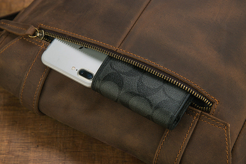 メンズショルダーバッグ 牛皮 本革製 手作業 メッセンジャーバッグ  レトロ 男性用斜めがけバッグ