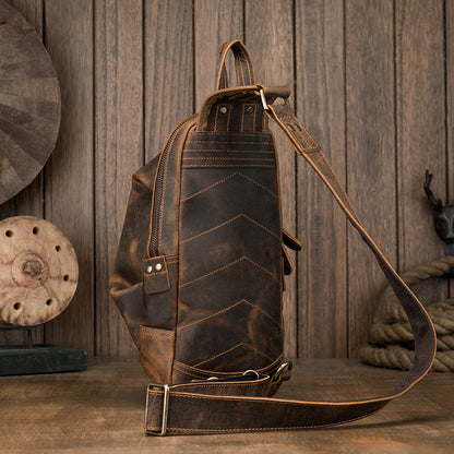 メンズバストバッグ 牛革本革製 手作り カジュアルヴィンテージ個性韩国ファッション男性用斜めがけバッグ