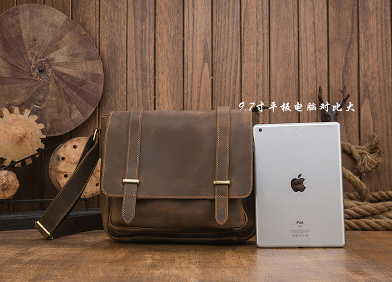 メンズショルダーバッグ 牛皮 本革製 手作業 メッセンジャーバッグ  レトロ 男性用斜めがけバッグ