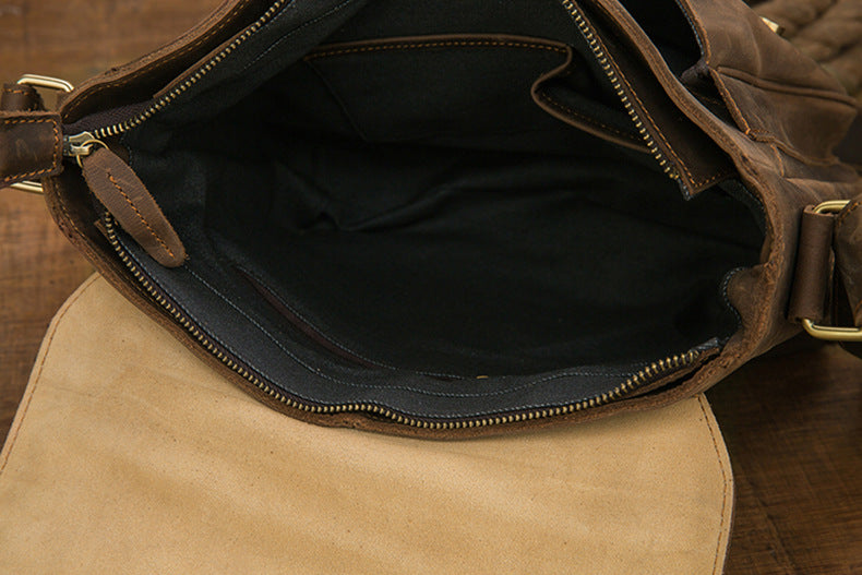 メンズショルダーバッグ 牛皮 本革製 手作業 メッセンジャーバッグ  レトロ 男性用斜めがけバッグ