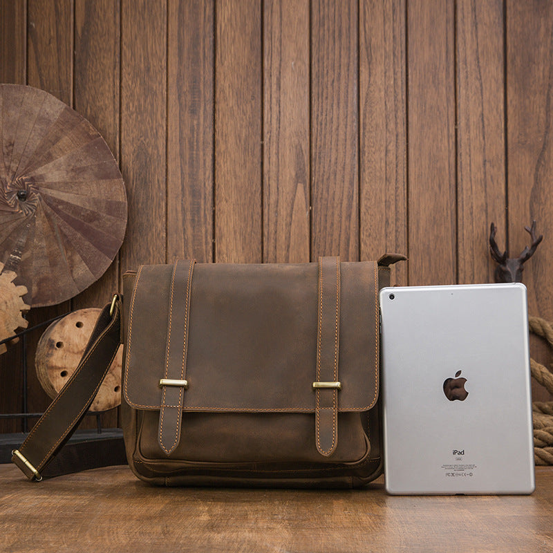 メンズショルダーバッグ 牛皮 本革製 手作業 メッセンジャーバッグ  レトロ 男性用斜めがけバッグ