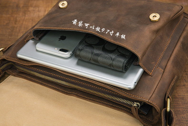 メンズショルダーバッグ 牛皮 本革製 手作業 メッセンジャーバッグ  レトロ 男性用斜めがけバッグ