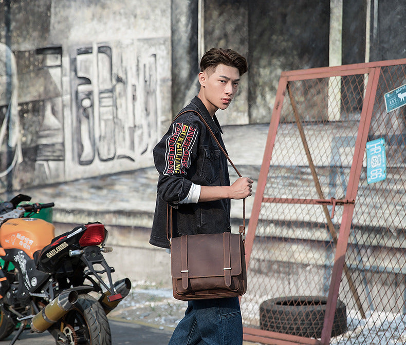 メンズショルダーバッグ 牛皮 本革製 手作業 メッセンジャーバッグ  レトロ 男性用斜めがけバッグ