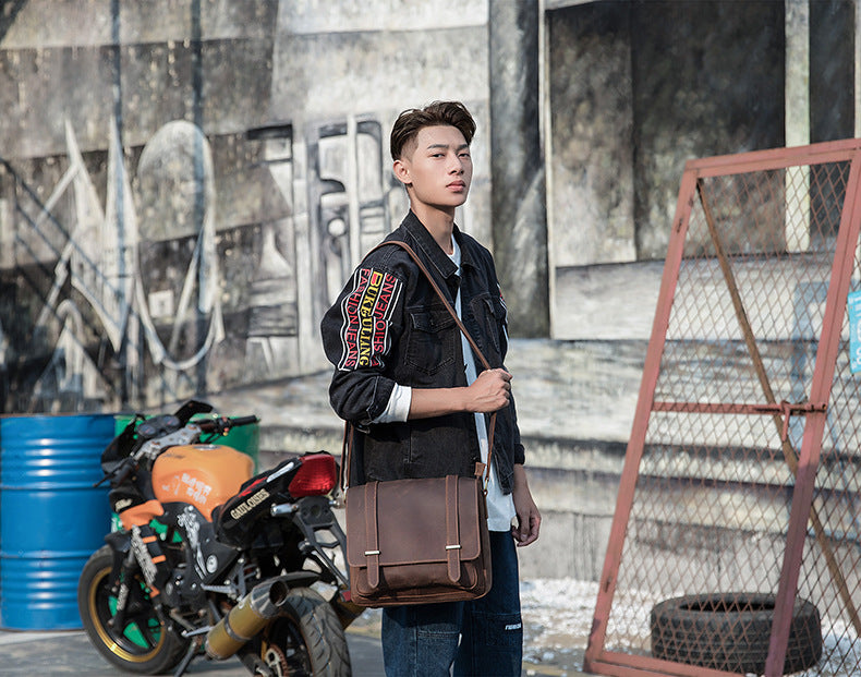 メンズショルダーバッグ 牛皮 本革製 手作業 メッセンジャーバッグ  レトロ 男性用斜めがけバッグ