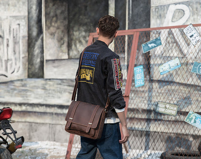 メンズショルダーバッグ 牛皮 本革製 手作業 メッセンジャーバッグ  レトロ 男性用斜めがけバッグ