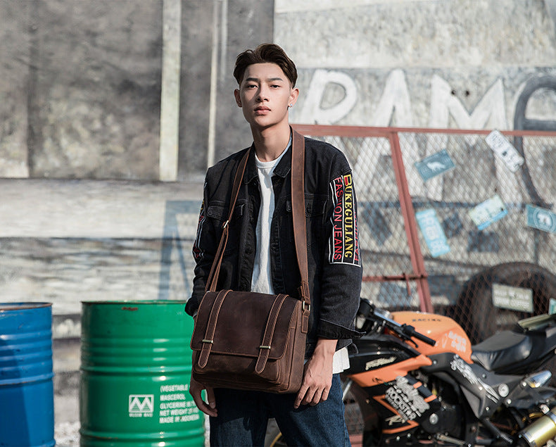 メンズショルダーバッグ 牛皮 本革製 手作業 メッセンジャーバッグ  レトロ 男性用斜めがけバッグ