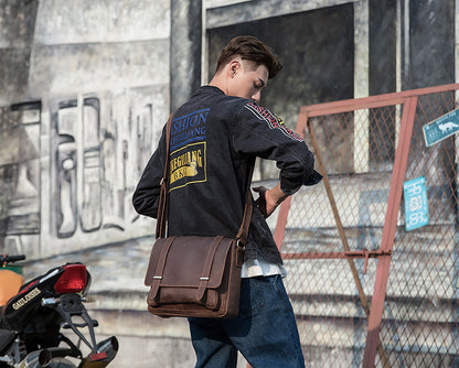 メンズショルダーバッグ 牛皮 本革製 手作業 メッセンジャーバッグ  レトロ 男性用斜めがけバッグ