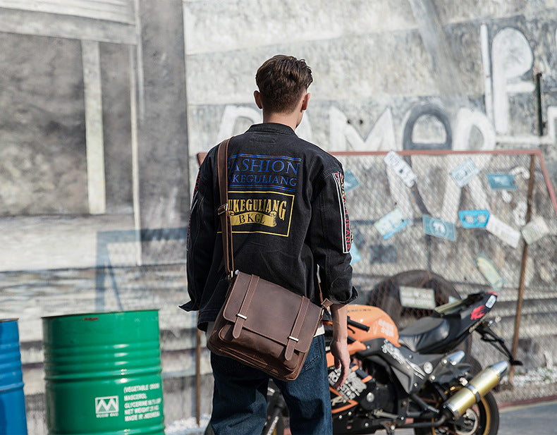 メンズショルダーバッグ 牛皮 本革製 手作業 メッセンジャーバッグ  レトロ 男性用斜めがけバッグ