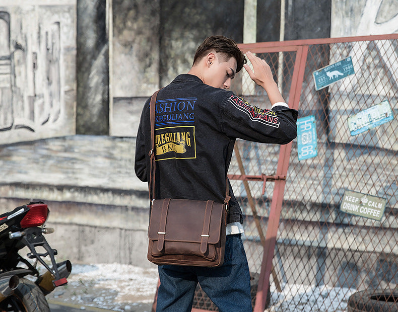 メンズショルダーバッグ 牛皮 本革製 手作業 メッセンジャーバッグ  レトロ 男性用斜めがけバッグ