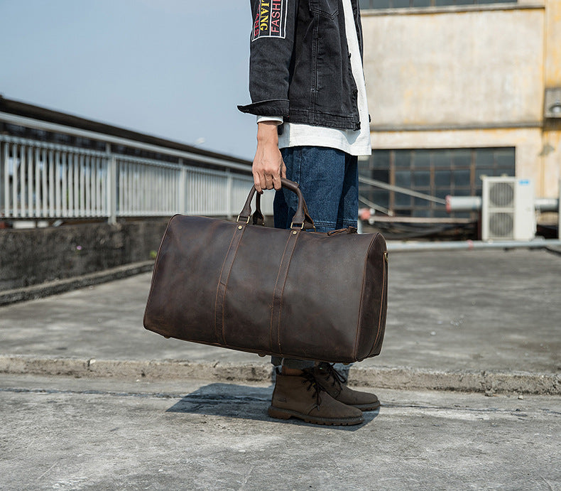 メンズ手提げかばん 手作業大きいサイズ 大容量 牛革本革製 クレイジー・ホース男性用旅行かばん