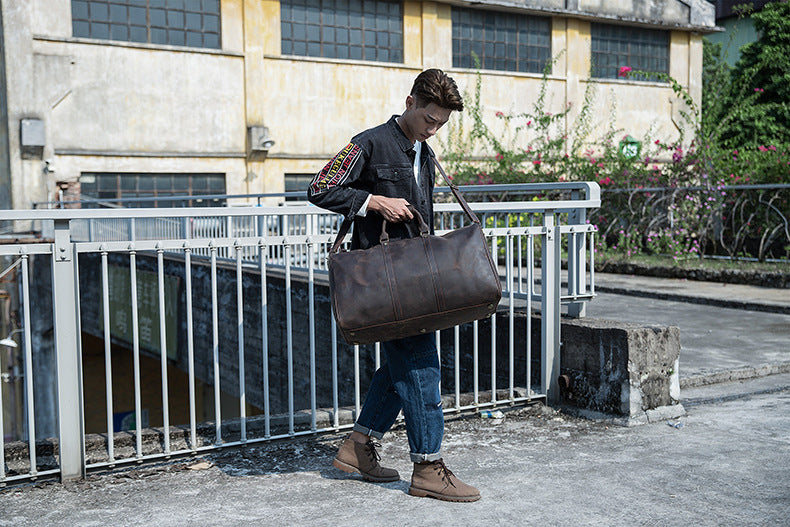 メンズ手提げかばん 手作業大きいサイズ 大容量 牛革本革製 クレイジー・ホース男性用旅行かばん