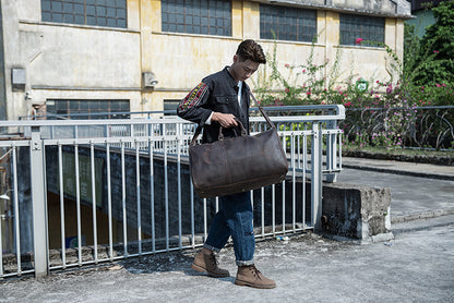 メンズ手提げかばん 手作業大きいサイズ 大容量 牛革本革製 クレイジー・ホース男性用旅行かばん