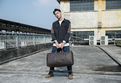 メンズ手提げかばん 手作業大きいサイズ 大容量 牛革本革製 クレイジー・ホース男性用旅行かばん