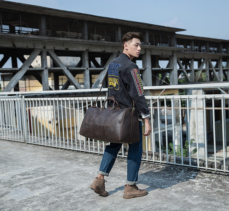 メンズ手提げかばん 手作業大きいサイズ 大容量 牛革本革製 クレイジー・ホース男性用旅行かばん