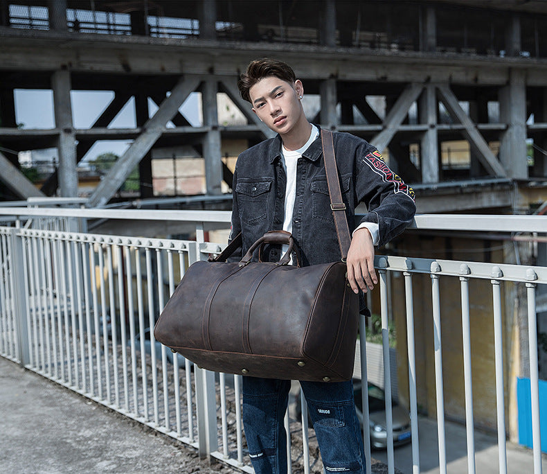 メンズ手提げかばん 手作業大きいサイズ 大容量 牛革本革製 クレイジー・ホース男性用旅行かばん