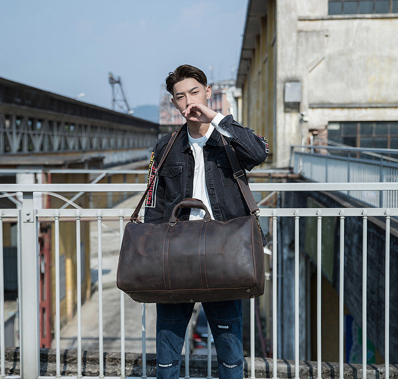 メンズ手提げかばん 手作業大きいサイズ 大容量 牛革本革製 クレイジー・ホース男性用旅行かばん