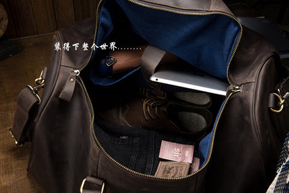 メンズ手提げかばん 手作業大きいサイズ 大容量 牛革本革製 クレイジー・ホース男性用旅行かばん